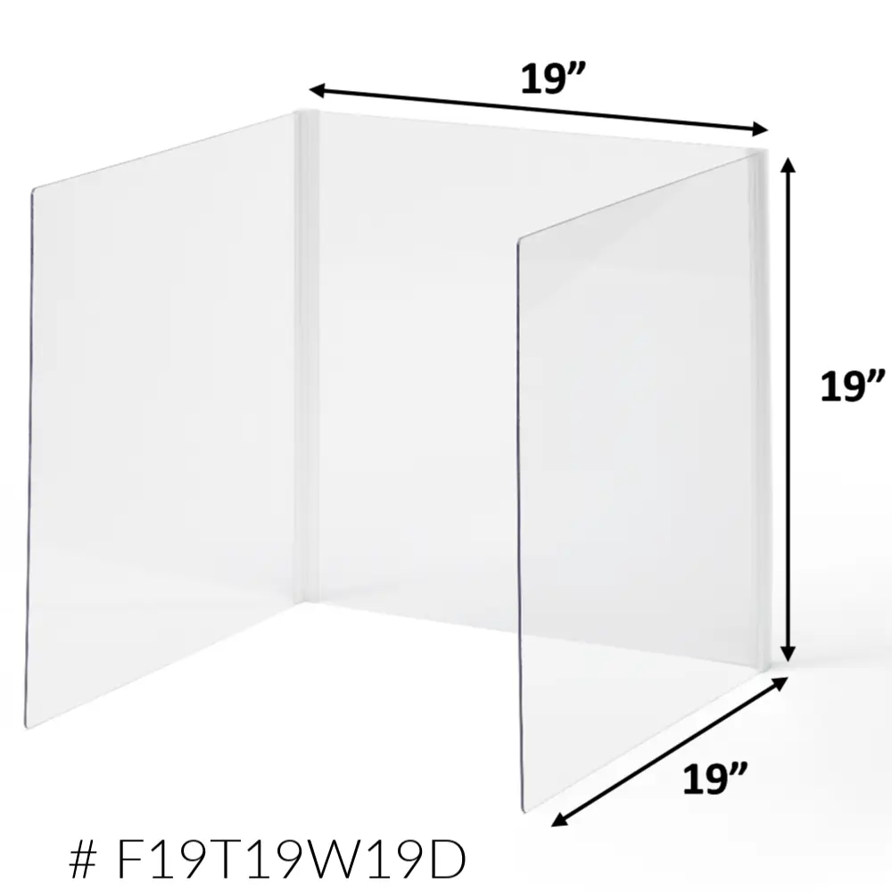 3-Sided Clear Privacy Shield Dimensions 19-inch F19T19W19D