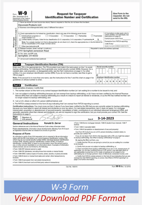 Print Our W9 To So We Can Become Your Vendor | Privacy Shields