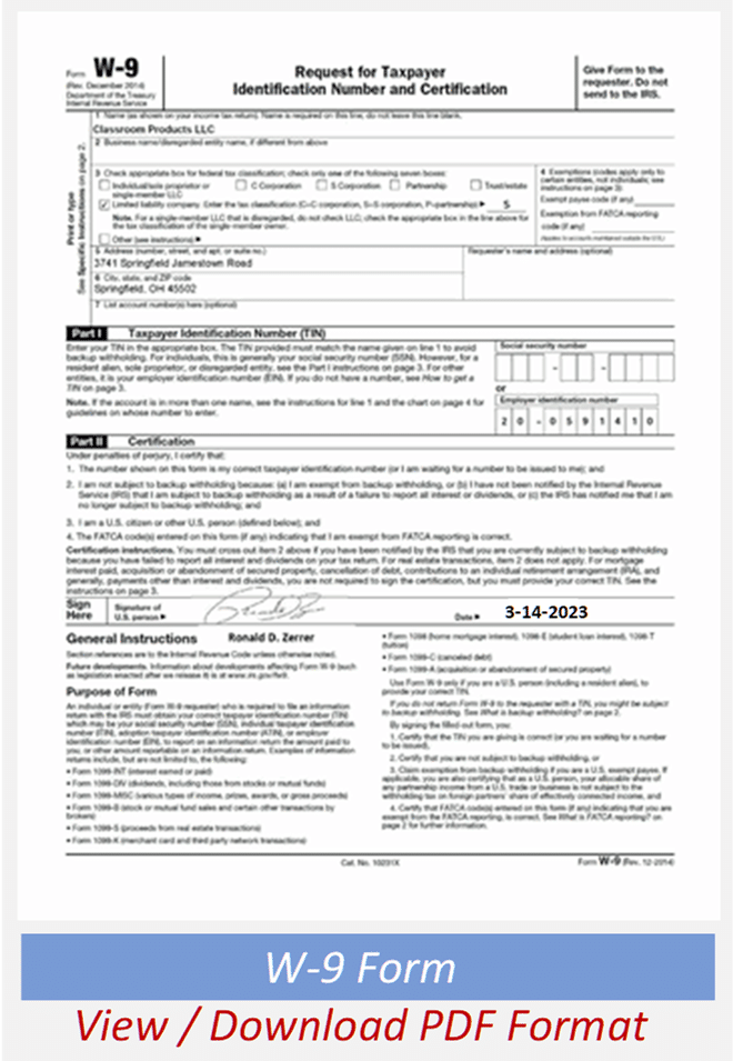 Print Our W9 To So We Can Become Your Vendor | Privacy Shields